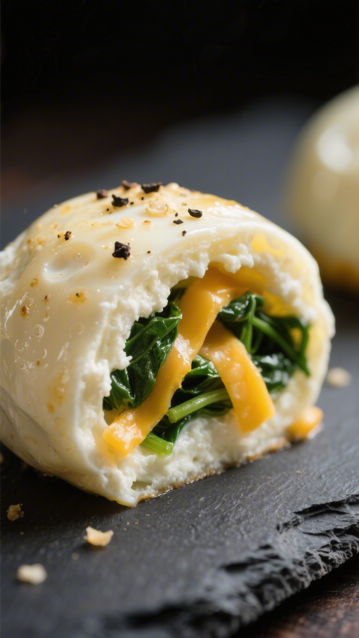 Close-up detail: Cross-section of a sliced egg bite revealing silky, custardy interior from blended