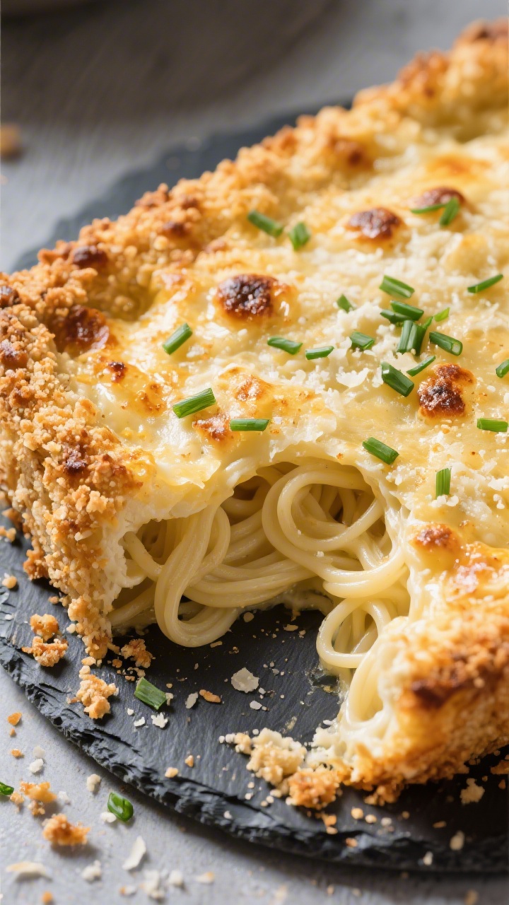 Tasty top view: Overhead shot of a baked version fresh from the oven—golden panko-Parmesan crust w