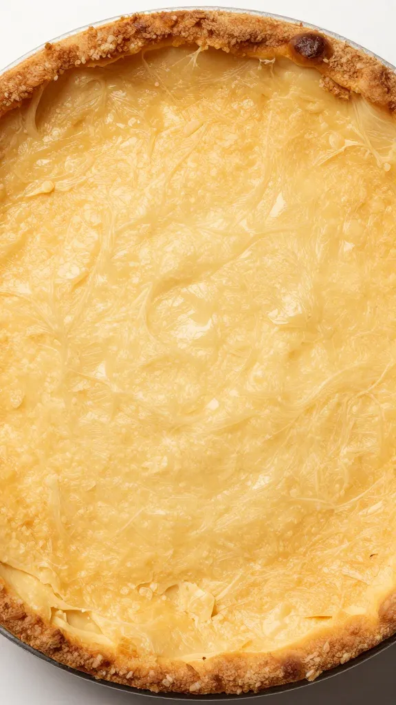 Close-up of golden-brown cottage cheese crust circular crust top view