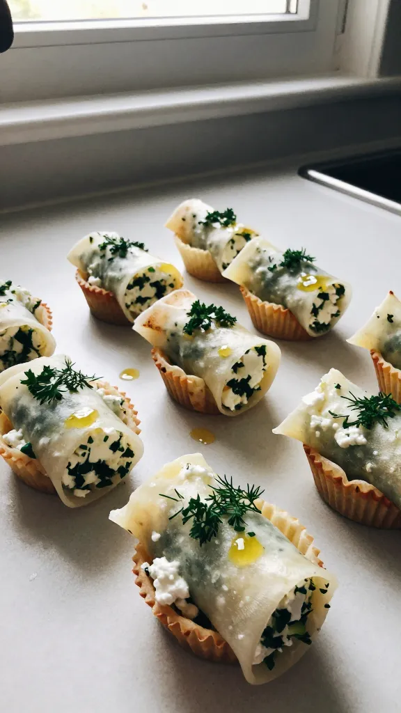A real, authentic photo of herb garden spring rolls inspired by a low-calorie cottage cheese and egg white breakfast, featuring fresh chives, parsley, and dill, rolled into mini muffin cups with a light lemon splash, visible cottage cheese texture and airy interior. Shot casually as if grabbed from a busy morning kitchen, with natural window light, everyday countertop setting, and a slightly imperfect, lived-in vibe. Include subtle, real photo imperfections: slightly overexposed highlights from the window, gentle lens flare, minor motion blur from a quick grab, fine grain in the shadows, and a slightly tilted horizon. The scene should feel unposed, no staging, as if taken on an iPhone in a hurry, with no text or branding, and no appearing metadata. Elements to emphasize: small bites in muffin-cup form, a tiny drizzle of olive oil for shine, fresh herbs, lemon zest or juice glint, and a casual, portable breakfast mindset. Compressed, 1080p quality, fingerprint on lens and occasional subtle color shift from quick post-capture adjustments, plus a hint of post-processing that keeps it human and not overly polished. No words, no AI-styled effects, just a real kitchen moment.