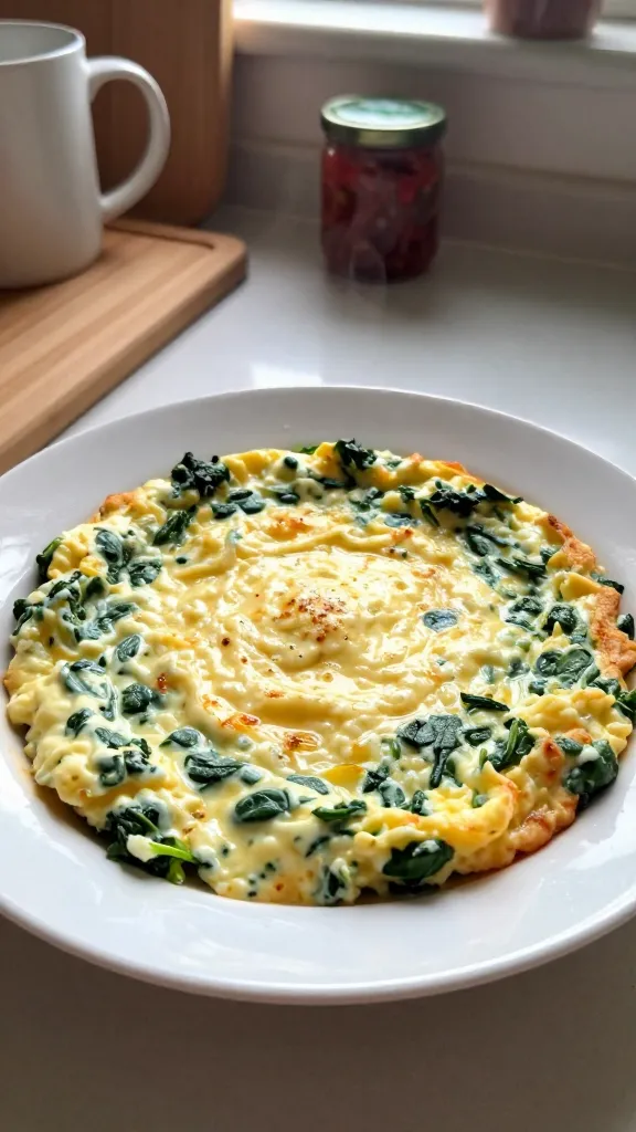 A real, authentic photo of Sunrise Spinach Tex-Mauce Egg Bites on a simple kitchen counter, taken with a smartphone. The plate shows bright, creamy cottage cheese egg bites with visible green spinach specks and a light chili glow, satiny texture in the soft baked center, and a slight glossy finish from the moisture. Scene includes casual, everyday kitchen items in the background (a mug, a cutting board, a small jar of salsa) with natural window light streaming in, creating gentle shadows and warm tones. Slight imperfections: a few tiny steam wisps rising, a barely tilted horizon, minor overexposed highlights on the plate edge, a subtle fingerprint smudge on the lens, faint grain visible in the shadows, and a hint of motion blur from a quick hand-held shot. The composition is unstaged, shot quickly, no staging, 1080p-like quality, screenshot-esque feel, as if captured in a hurry right after pulling the tray from the fridge for a grab-and-go breakfast. No text on the image. Optional subtle post-processing hint: light, imperfect color tweaks and a touch of blur to mimic natural phone-camera processing, but still looks like a real kitchen photo.