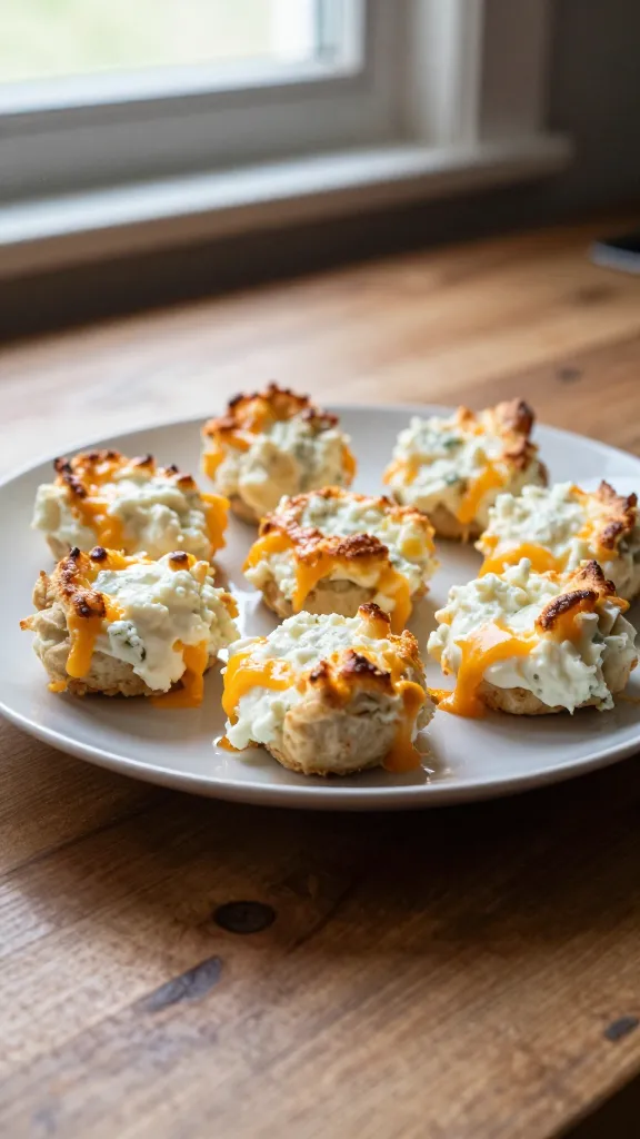 A real, authentic photo of a plate of Creamy Cottage Cheddar Kick egg bites: creamy cottage cheese and melted cheddar visible in savory, bite-sized portions. Capture a casual, home-kitchen scene with natural window light streaming in, soft shadows, and a warm, inviting tone. The plate sits on a worn wooden counter with a simple, imperfect setup—no staging. Slightly overexposed highlights from the window, a few lens speckles and a tiny reflection on the plate, minor motion blur from a quick shot, and a slightly tilted horizon for realism. Grain increases in the shadowed areas to mimic everyday phone photography. The texture of the bites should look luxe yet approachable, with melted cheddar visible and a golden-brown top. No text on the image. Shot quickly, taken in a hurry, in compressed, 1080p quality, fingerprint on lens and occasional post-processing hints like a subtle, uneven color tone from casual editing, no cinematic or professional photography vibe.