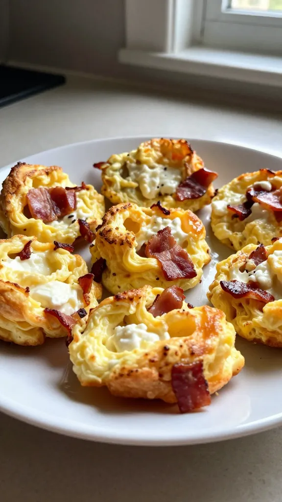 A candid, real-life photo of a plate of high-protein cottage cheese egg bites with bacon, presented as the main subject and clearly reflecting the article title’s focus on an Egg-Boosted Texture: fluffy, not gelatinous. The scene should look like an authentic iPhone photo, not staged or AI-generated, with natural window light streaming in to create gentle, warm highlights. Casual, imperfect composition: a slightly tilted horizon, minor uneven shadows, and a touch of motion blur as if the plate was set down quickly. Include subtle, realistic phone-camera imperfections: tiny overexposed highlights on glossy bacon edges, a faint fingerprint smear or smudge on the lens area, and grain that varies with light to imply a smartphone shot in moderate light. The plate should show fluffy, airy egg bites with visible pockets of cottage cheese and bits of bacon, arranged in an approachable, brunch-ready presentation. The background should be a home kitchen counter or breakfast nook with a softly blurred backdrop to emphasize the bites, yet remain clearly domestic. No text on the image. Optional hint of post-processing: slight desaturation and a tiny bit of sharpness to mimic a quick edit, as if scaled down and up again, with a subtle soft highlight glow that keeps it looking real and unpolished. The overall tone is “shot quickly,” “no staging,” and “screenshot quality” with a natural, imperfect, authentic feel.