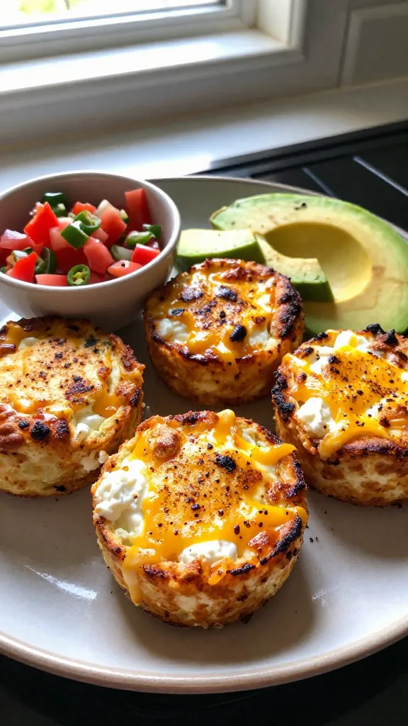 A real, authentic photo of Egg Bites with Cottage Cheese in the Oven, focusing on 4. Spicy Sunrise Minis. The scene shows bite-sized egg bites on a simple plate with a few slices of avocado and a small bowl of salsa beside them, all baked in the oven and cooled slightly. The image should feel casual and unstaged, as if taken quickly with an iPhone in natural window light. Slight imperfections: warm highlights from sunlight, gentle lens flare near the edge, a touch of motion blur from a quick movement of hands, graininess that varies with the light, and a slightly tilted horizon. The composition is imperfect yet inviting, with a close-up that captures the texture of the smoked paprika-kissed bites, melted cheese tops, and visible diced jalapeños or peppers for balance. No text, no words, no branding. The scene should convey a zippy, spicy start to the morning within a sane calorie range, with a hint of cilantro finish optional in the pile but not overpowering. Avoid cinematic, hyper-real, or studio-like vibes; aim for compressed, 1080p quality, no staging, fingerprint on the lens, and a “shot quickly” feel, like a real, everyday kitchen moment. Optional light post-processing notes: a subtle, natural color lift and a slight, realistic sharpening on the edges to keep the texture present, but maintain the casual, imperfect look.