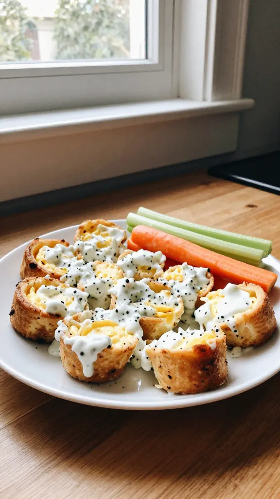A real, authentic photo of cottage cheese egg bites featuring the ranch-seasoned crowd-pleaser as the main subject, presented in a casual kitchen setting. The scene should feel unstaged and taken with an iPhone, with natural window light streaming in, casting soft shadows and a warm, inviting tone. The plate of ranch-seasoned cottage cheese egg bites sits on a wooden kitchen counter near a window, with a few veggie sticks (carrot and celery) casually placed to the side for crunch contrast. The composition is slightly imperfect: a shallow, informal angle, a hint of tilt to the horizon, and minor imperfections like a fingerprint on the lens and a tiny bit of motion blur from a quick reach for a bite. The image should have compressed, 1080p quality with slightly overexposed highlights on the white cottage cheese areas and a gentle lens flare from the sun. Avoid any staged appearance; no visible studio setup, no heavy shadows or dramatic lighting. Subtle grain appears due to light, and colors are natural and slightly muted, as if captured in a hurry. No text or branding on the image. Optional subtle post-processing hint: slight smart blur with small sharpening to mimic a casual, taken-in-a-hurry look, and a gentle desaturation to reduce an overly polished feel. Overall vibe: cozy, wholesome, suitable for quick lunches or game nights, with the ranch seasoning clearly noticeable but balanced, not overpowering the dish.
