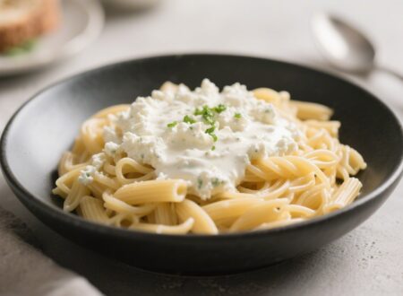 Creamy cottage cheese pasta sauce blended smooth and served over pasta for a quick high-protein 10-minute meal