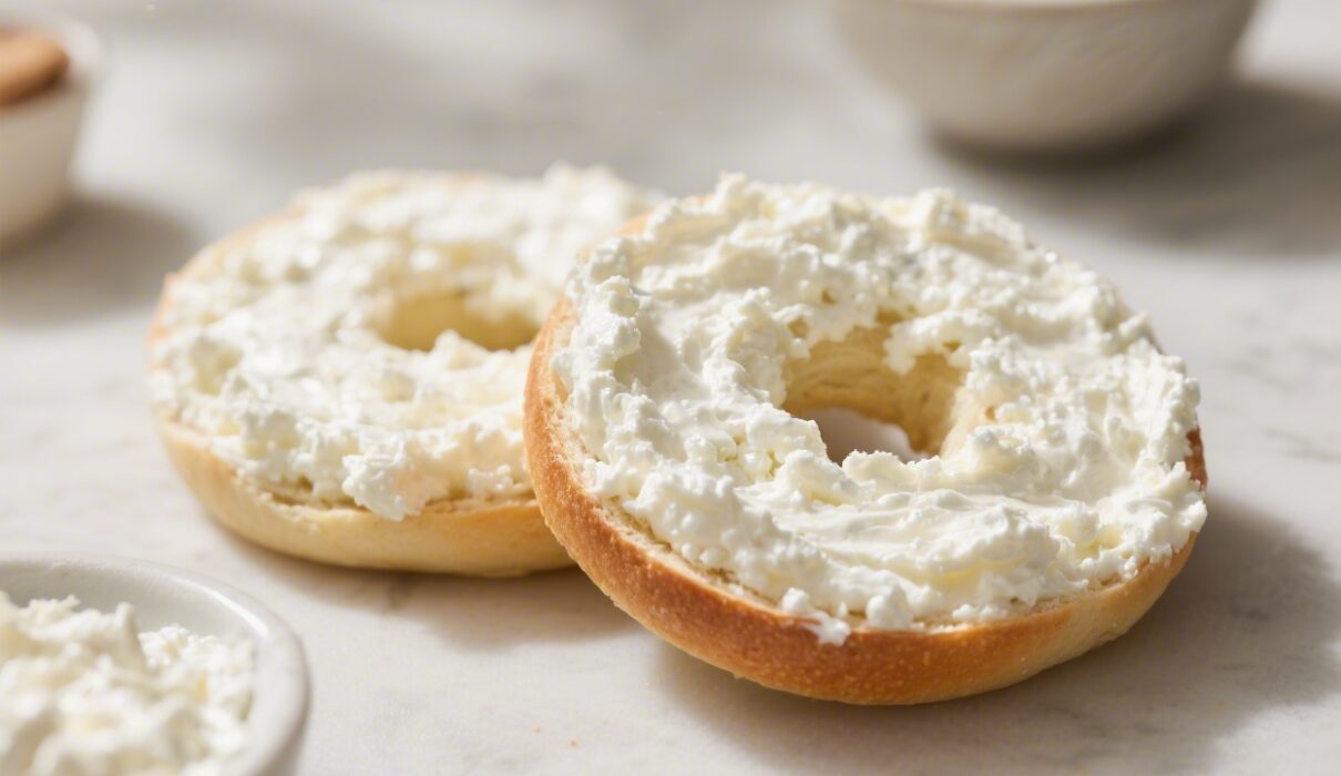 2-ingredient cottage cheese bagels topped with everything seasoning