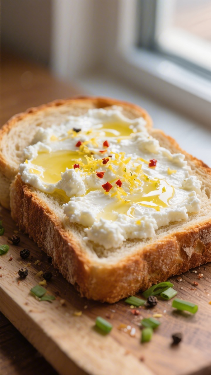 Close-up detail: Warm sourdough toast just out of the toaster with a generous layer of lemon-zested